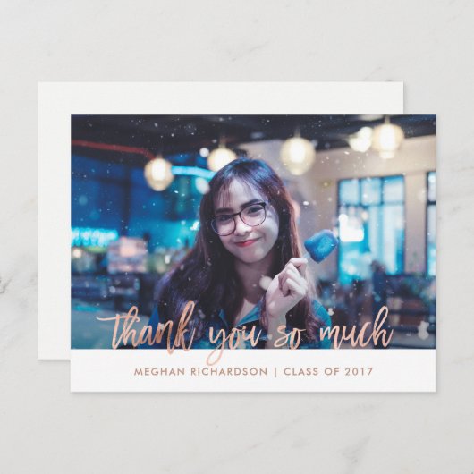 Imitats Rose Gold | Foto Abschluss Vielen Dank Postkarte (Vorne/Hinten)