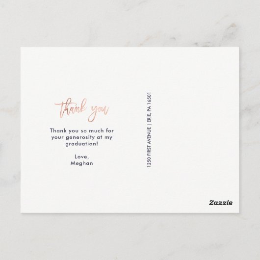 Imitats Rose Gold | Foto Abschluss Vielen Dank Postkarte (Rückseite)