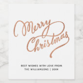 Imitats Rose Gold Frohe Weihnachten Weinetikett (Einzelnes Label)