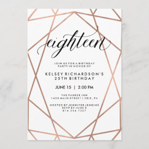 Imitats Rose Gold Geometric   18. Geburtstagsparty Einladung