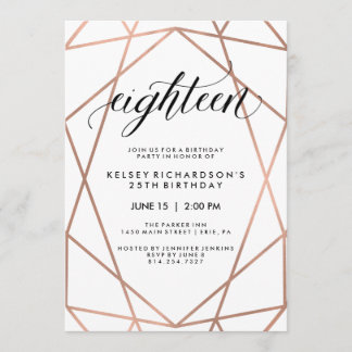 Imitats Rose Gold Geometric | 18. Geburtstagsparty Einladung