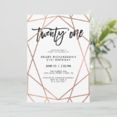 Imitats Rose Gold Geometric | 21. Geburtstag Party Einladung (Stehend Vorderseite)