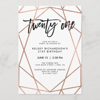 Imitats Rose Gold Geometric | 21. Geburtstag Party Einladung