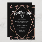 Imitats Rose Gold Geometric | 21. Geburtstag Party Einladung (Vorne/Hinten)