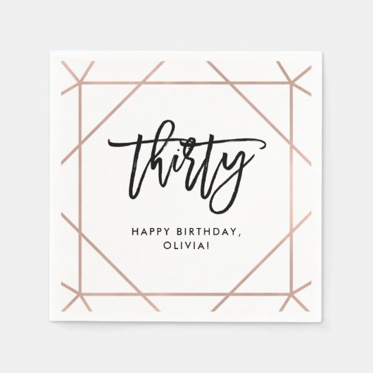Imitats Rose Gold Geometric | 30. Geburtstag Serviette (Vorderseite)