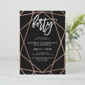 Imitats Rose Gold Geometric | 40. Geburtstag Party Einladung (Stehend Vorderseite)