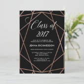 Imitats Rose Gold Geometric auf Black Graduation P Einladung (Stehend Vorderseite)