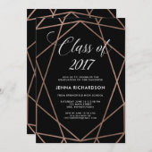 Imitats Rose Gold Geometric auf Black Graduation P Einladung (Vorne/Hinten)