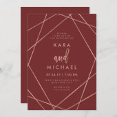Imitats Rose Gold Geometric | Burgundy Wedding Einladung (Vorne/Hinten)