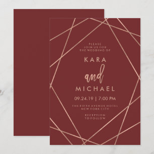 Imitats Rose Gold Geometric   Burgundy Wedding Einladung