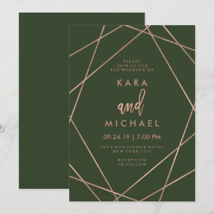 Imitats Rose Gold Geometric   Deep Green Wedding Einladung