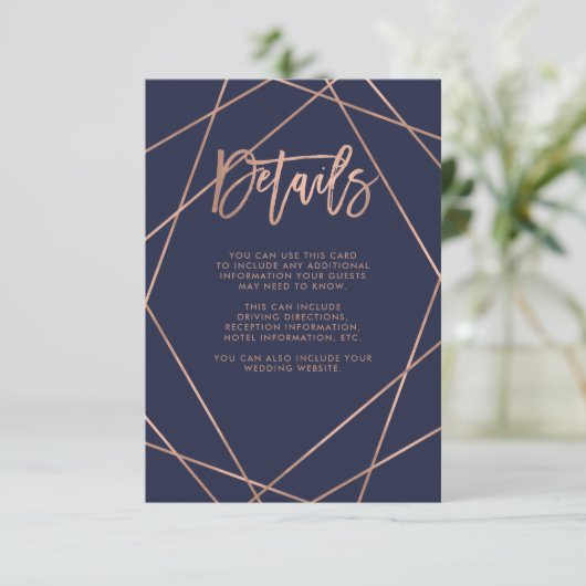 Imitats Rose Gold Geometric | Details zu Navy Blue Begleitkarte (Stehend Vorderseite)