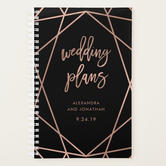 Imitats Rose Gold Geometrie auf Black Wedding Plan Planer (Vorderseite)