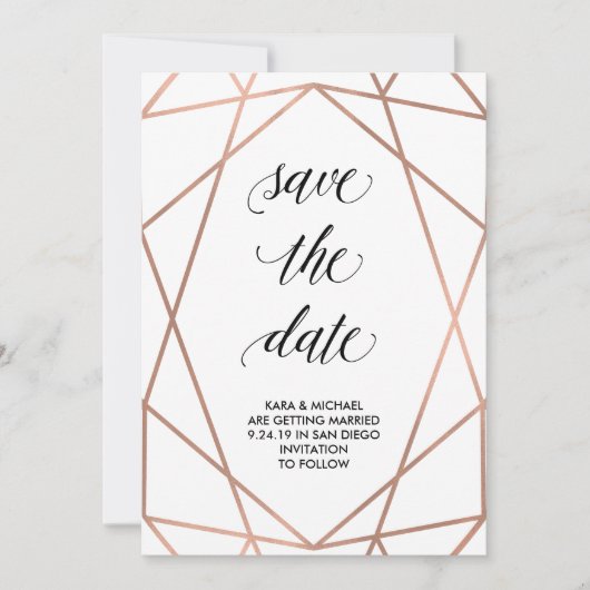 Imitats Rose Gold Geometrie Save the Date | Foto (Vorderseite)