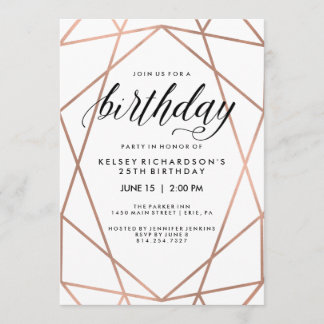 Imitats Rose Gold Geometrische Linien | Geburtstag Einladung