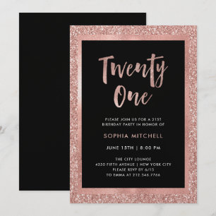 Imitats Rose Gold Glitzer   21. Geburtstag Party Einladung