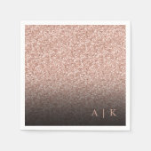 Imitats Rose Gold Glitzer Black Monogram Wedding Serviette (Vorderseite)