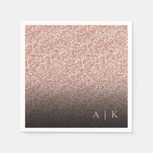 Imitats Rose Gold Glitzer Black Monogram Wedding Serviette (Vorderseite)