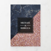 Imitats Rose Gold Glitzer Blue Marble Wedding Foto Dreifach Gefaltete Einladung (Cover)