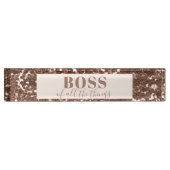 Imitats Rose Gold Glitzer Boss Schreibtisch Namens Namensplakette (Vorderseite)