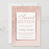 Imitats Rose Gold Glitzer eleganter Sweet 16 Seite Einladung (Vorderseite)