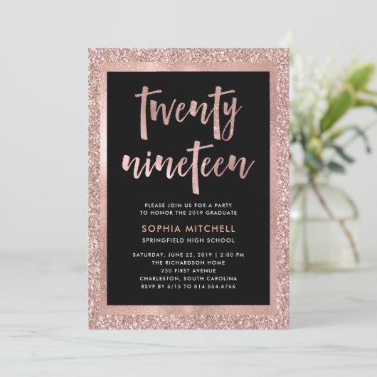 Imitats Rose Gold Glitzer | Foto der Graduierungsp Einladung (Stehend Vorderseite)
