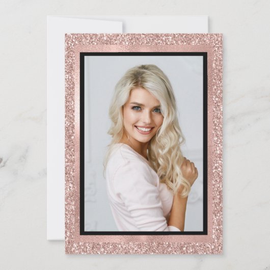 Imitats Rose Gold Glitzer | Foto der Graduierungsp Einladung (Rückseite)