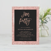 Imitats Rose Gold Glitzer | Hen Party mit Reiserou Einladung (Stehend Vorderseite)