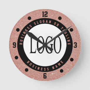 Imitats Rose Gold Glitzer Logo-Business-Uhr Runde Wanduhr