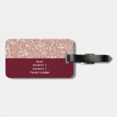 Imitats Rose Gold Glitzer mit Burgund Gepäckanhänger (Rückseite horizontal)
