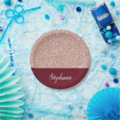 Imitats Rose Gold Glitzer mit Burgund Pappteller (Party)