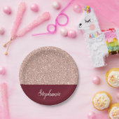 Imitats Rose Gold Glitzer mit Burgund Pappteller (Party)
