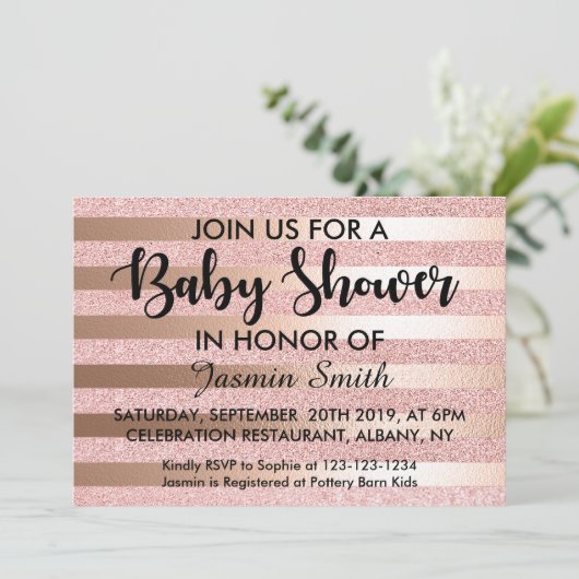 Imitats Rose Gold Glitzer & Rose Gold Foil Kinderd Einladung (Stehend Vorderseite)