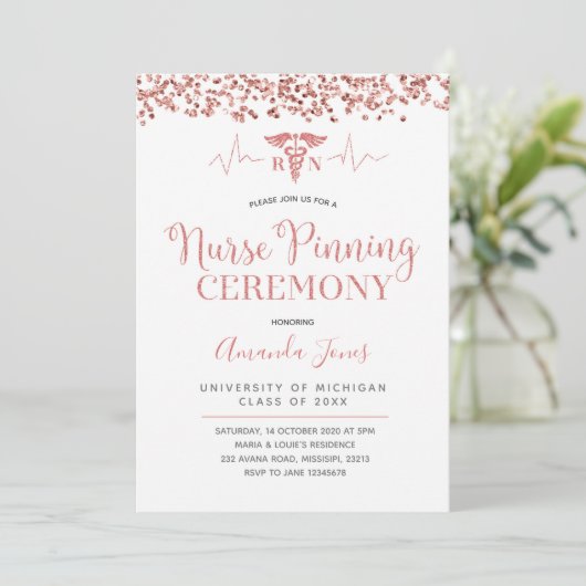 IMITATS ROSE GOLD RN Kindergeburt Zeremonie Einladung (Stehend Vorderseite)