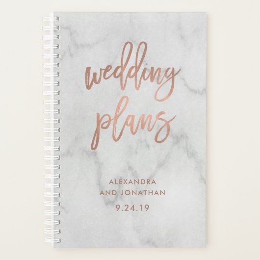Imitats Rose Gold-Script auf Marble | Hochzeitspla Planer (Vorderseite)