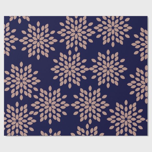 Imitats Rose Gold und Navy Blue Floral Muster Geschenkpapier (Flach)