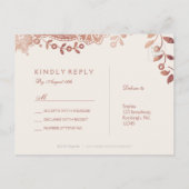 Imitats Rose Gold Vintage Spitzen Hochzeit RSVP Einladungspostkarte (Rückseite)
