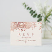 Imitats Rose Gold Vintage Spitzen Hochzeit RSVP Einladungspostkarte (Stehend Vorderseite)