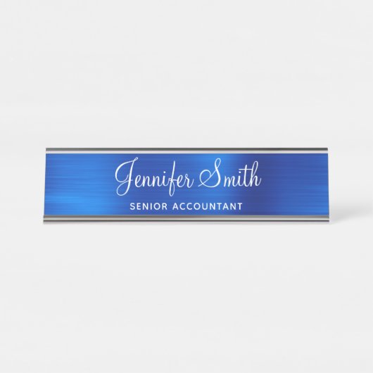 Imitats Royal Blue Metallic Foil Schreibtischnamensplakette (Vorderseite )