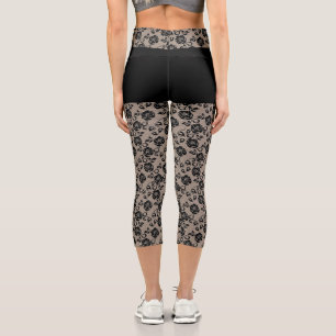 Imitats Schwarze Rose Lace Fishnet und Kurz - eleg Capri Leggings