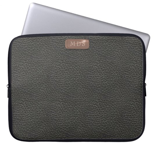 Imitats Schwarzes Leder Look Monogramm Laptop-Sieb Laptopschutzhülle (Vorderseite)