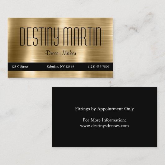 Imitats Shiny Metallic Gold Black Contact Bar Visitenkarte (Vorne/Hinten)