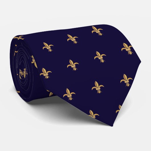 Imitats Silk Blue Gold Lilie Luxury Neck Tie Krawatte (Gerollt)