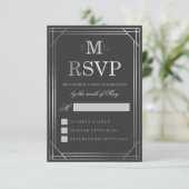 Imitats Silver Foil Art Deco | Hochzeit RSVP (Stehend Vorderseite)