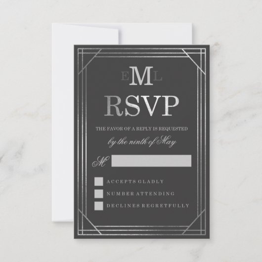 Imitats Silver Foil Art Deco | Hochzeit RSVP Karte (Vorderseite)