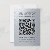 Imitats Silver Foil QR Code Schwarzes Skript Hochz RSVP Karte (Vorderseite)