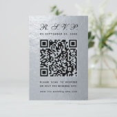 Imitats Silver Foil QR Code Schwarzes Skript Hochz RSVP Karte (Stehend Vorderseite)