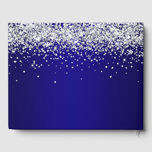 Imitats Silver Glitzer Indigo Blue Ombre Wedding Gästebuch (Rückseite)