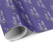 Imitats Silver Gray Text Muster Dunkelblau Weihnac Geschenkpapier (Rolleneckpunkt)
