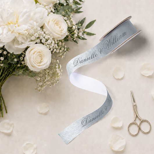 Imitats Silver Metallic Elegant Gray Script Weddin Satinband